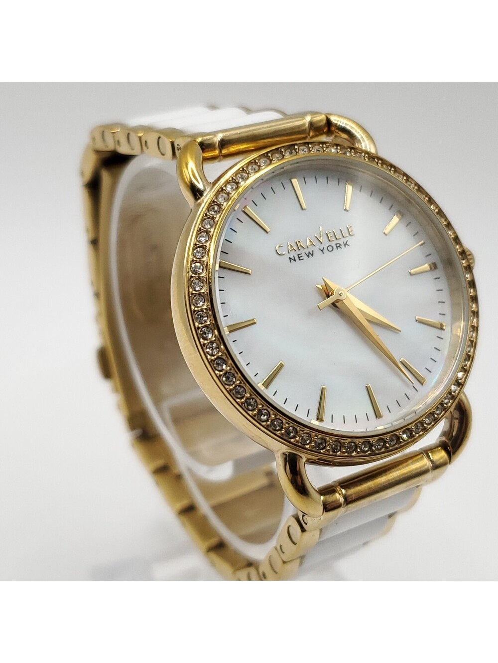 Caravelle New York By Bulova Women Watch New Battery Gold Tone Accent Bezel 33mm